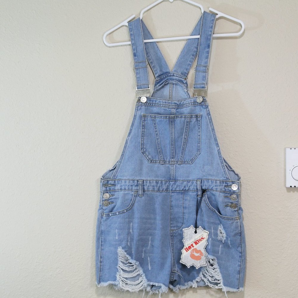 Hot kiss Light Blue Ava overall shorts size 8